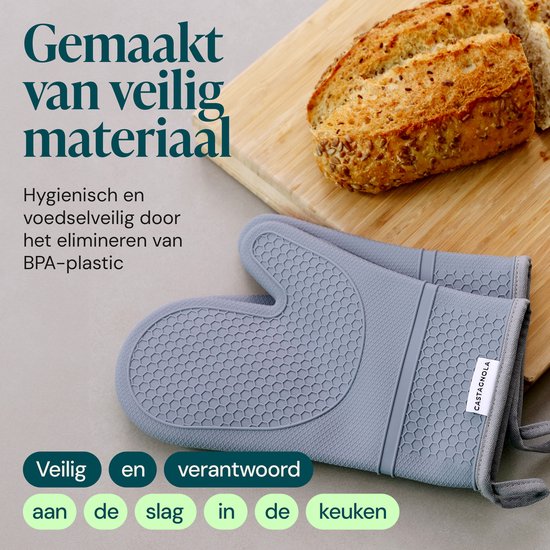 Castagnola Ovenwanten - Hittebestendige Overhandschoenen - Siliconen Ovenwanten - Hittebestendig tot 250°C - EN407 Gecertificeerd - Katoen - Grijs
