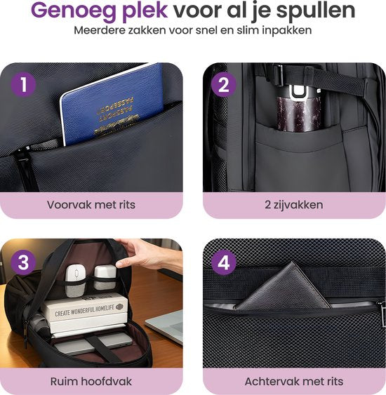 Gofun Rugzak – 35L – 15,6 inch – Waterafstotend & Anti-diefstal – USB-aansluiting – Rugtas – Schooltas – Laptoptas – Zwart