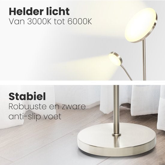 Auronic Vloerlamp - Staande Lamp Industrieel - 181cm - LED - Dimbaar en Kantelbaar - met Afstandsbediening - Geschikt voor Woonkamer - Zilver