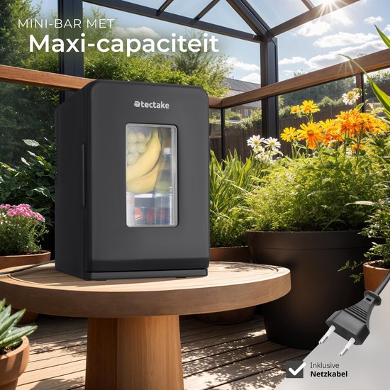 tectake® Mini-Autokoelkast - Draagbare minibar 14L - 2-in-1-functie: koelen en verwarmen - 5 tm 65 °C - Mini Koelkast - Elektrische Koelbox - 12v + 220/240v Aansluiting - Draagbare Campingkoelkast