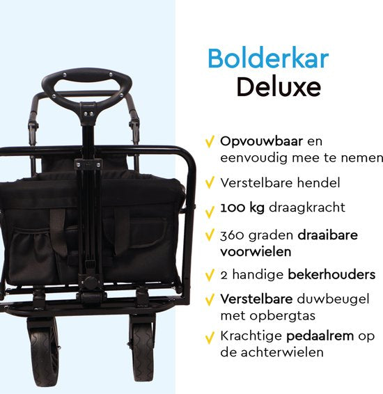 BRASQ Bolderkar Opvouwbaar Deluxe WC200 - 108L inhoud - Met duwstang - Lichtgewicht - Tot 100 kg draagvermogen - Inclusief 2 opbergtassen - Zwart