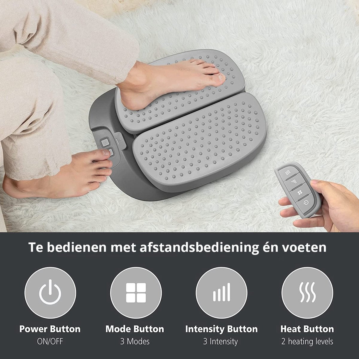 Lifeproducts Voetmassageapparaat – Verwarmend & Vibrerend – 36W – 42,3 x 33 x 11,5 cm – Grijs