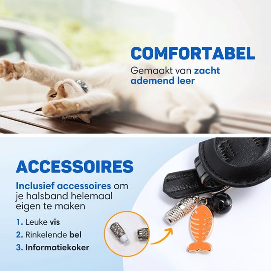 Vulpes Goods® Huisdieren - Kattenhalsband geschikt voor Apple AirTag - Apple Airtag Kattenband Pro - Veilig, lichtgewicht, reflecterend & comfortabel - Anti-kras en Waterbestendig - Incl. 3 Accessoires - 23.5-30.5 CM - S