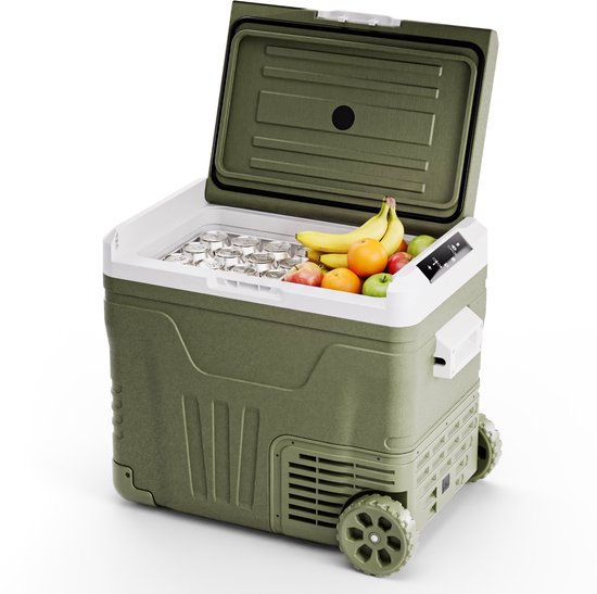 Auronic Elektrische Koelbox - Compressor - 50L - 12V en 240 volt - Camping Koelkast - Frigobox Auto - Met Wielen en Hendel - Groen
