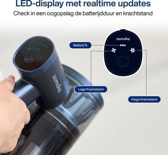 Steelstofzuiger Draadloos CleanDetect Lite 200W - Draadloze stofzuiger - 22kPa zuigkracht - 2 Opzetstukken - Zonder zak op accu - Samako