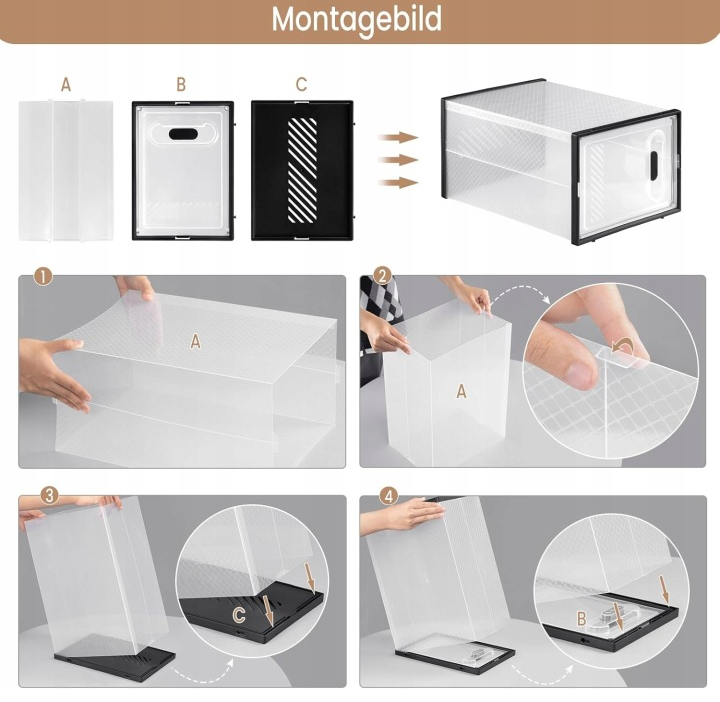 WOLTU Schoenenkast Transparant Zwart - Set van 12 Stapelbare Dozen 35x25x19 cm