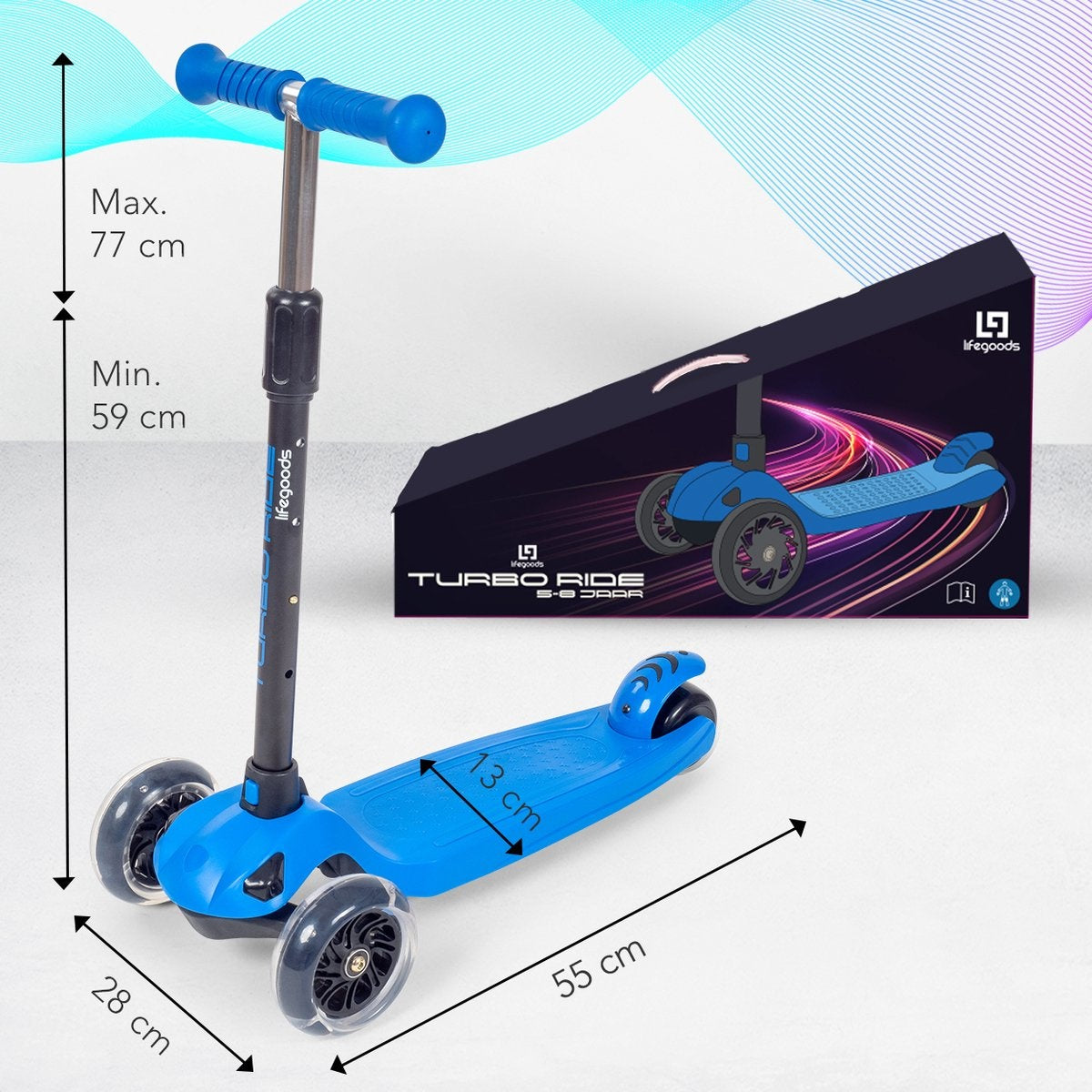 LifeGoods TurboRide Kinderstep - Step 5-8 Jaar - 3 Lichtgevende Wielen - Jongens/Meisjes - Blauw