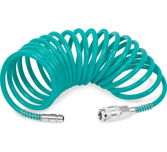 VONROC Spiraalslang 5m - Luchtslang voor compressor - Universele koppelingen - DIN/EURO Ma-le – DIN/EURO/ORION Female - 10 bar