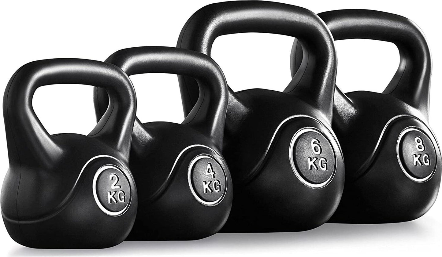 Yaheetech Kettlebell Set 2 kg, 4 kg, 6 kg & 8 kg - Zwart - Kunststof met Beton - 16,5 x 14 x 18,5 cm tot 22,5 x 19,5 x 26 cm