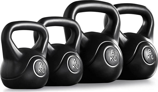 Yaheetech Kettlebell Set 2 kg, 4 kg, 6 kg & 8 kg - Zwart - Kunststof met Beton - 16,5 x 14 x 18,5 cm tot 22,5 x 19,5 x 26 cm