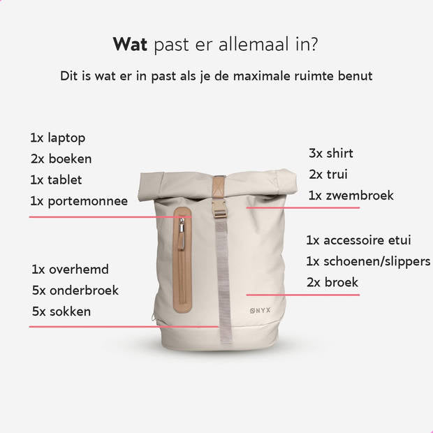 ONYX Rolltop Rugzak 25 tot 40L - Met Laptopvak - Verstelbare Rugtas - Reistas - Waterbestendig en Duurzaam - Sand