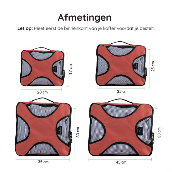 Volcan Inpak Kubussen - Koffer Organizer Set - Rugzak en Koffer - 4 Delig - Reis Kubussen - Roze