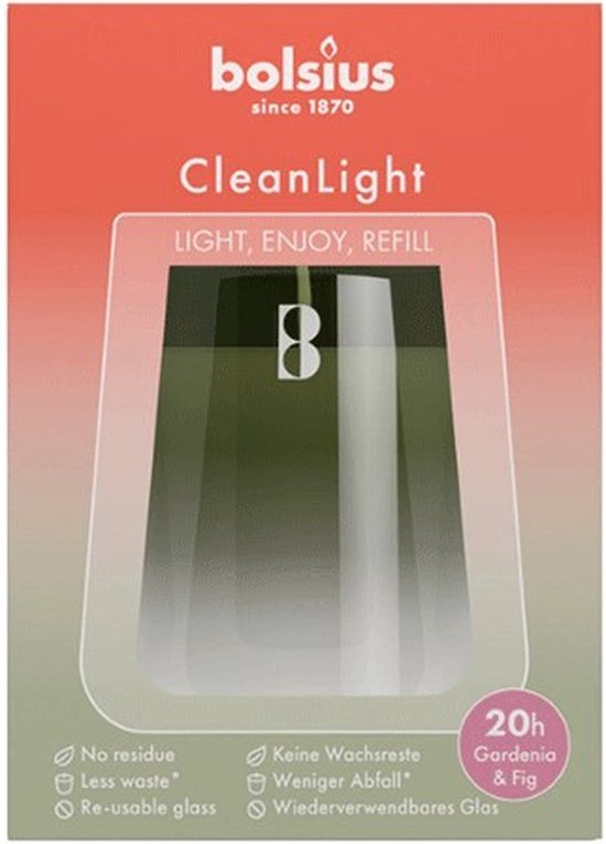 4 stuks Bolsius cleanlight transparant glas 115/55 met vulling (20 uur) Gardenia - Fig