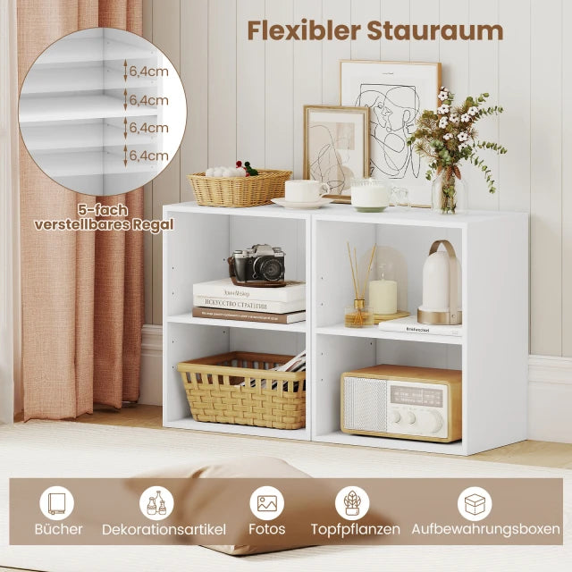 Coast Boekenkast Wit – Open 2-Laags Opbergrek met Verstelbare Plank – 42 x 29,5 x 53,5 cm