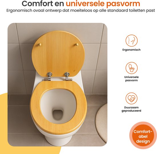 Goliving WC bril - Toiletbril met Deksel - Softclose - Universeel - Inclusief Montageset - Hout - Bamboe