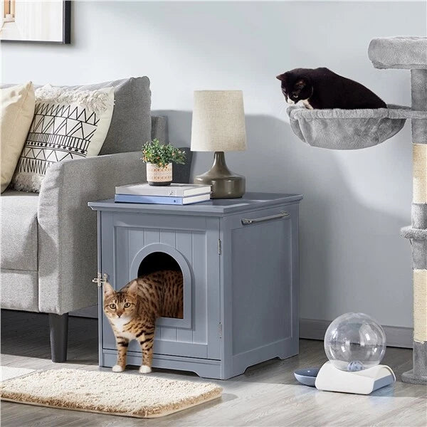 Yaheetech Kattenbak Kast 48,5 x 51 x 51,5 cm - Grijs - Kattenhuis met Verborgen Kattenbak en Bijzettafel