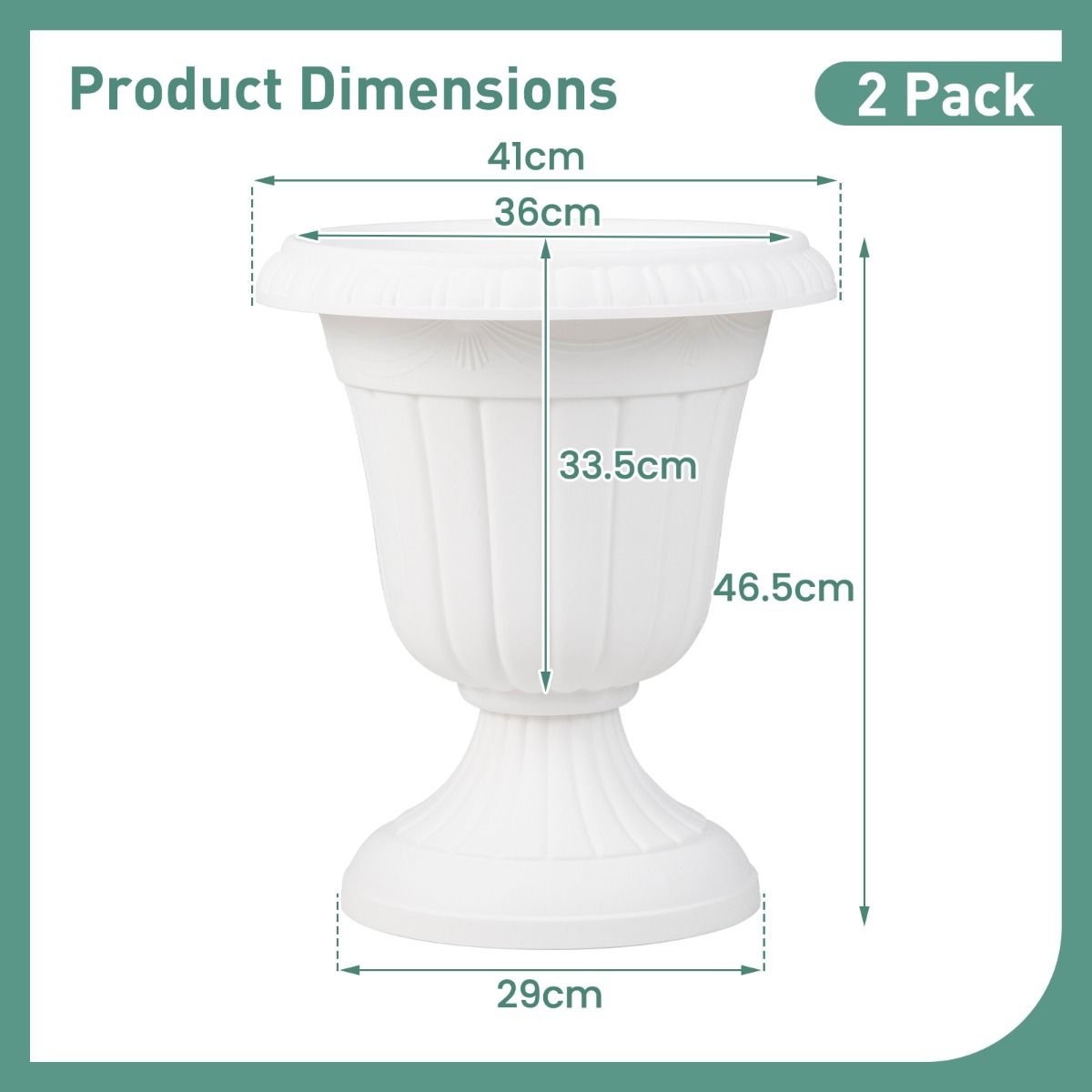 Coast Plantenbak set van 2 - urnvorm - weerbestendig - wit 46,5 cm hoog