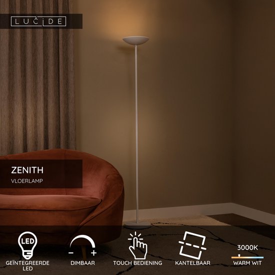 Lucide ZENITH - Vloerlamp - LED Dimbaar - 1x20W 3000K - Wit