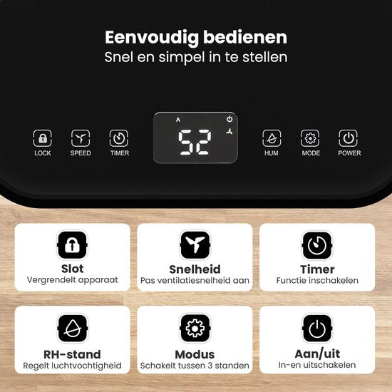 Auronic Luchtontvochtiger - Compact Serie - 10L per dag - 2L Waterreservoir - Was-droog functie - Slaapkamer, Badkamer en Woonkamer - Vochtopnemer voor in Huis - Luchtontvochtiger - Zwart