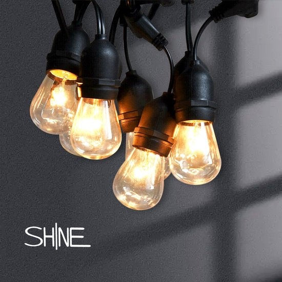 SHINE Lichtsnoer Buiten – Solar Prikkabel – Vintage Basic LED Slinger – 15m – Afstandsbediening