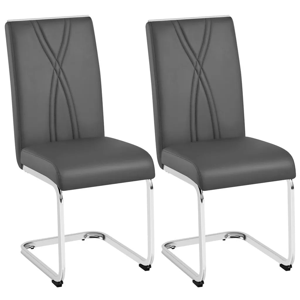 Yaheetech Set van 2 Eetkamerstoelen 59 x 40,5 x 98,5 cm - Donkergrijs - Kunstleren Cantilever Stoelen