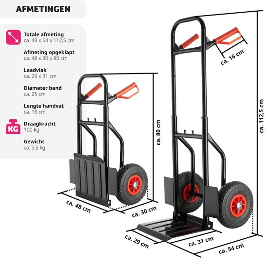tectake® - Steekwagen tot 100kg - transportwagen - robuust met uittrekbaar frame.
