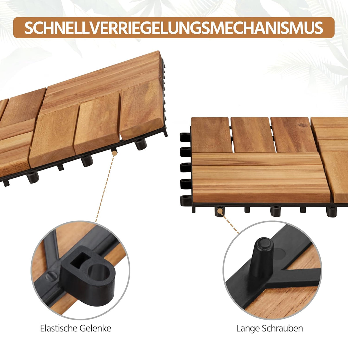 Yaheetech Acacia Houten Vlondertegels Lichtbruin - 27 Stuks - 30 x 30 cm - Waterbestendige Kliktegels voor Balkon, Terras & Tuin