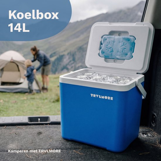 TRVLMORE Koelbox 14L - 47 Uur Koeling - Frigobox - Inclusief Koelelement - Koelbox Klein - Blauw