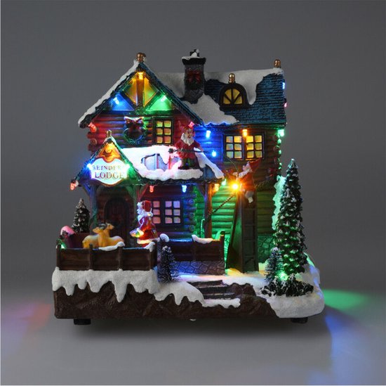 Kerstdorp huis - met beweging, led verlichting en muziek - 25 cm - poliresin