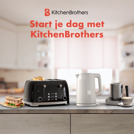 KitchenBrothers Waterkoker - 1.7L - Met Temperatuurregeling - Elektrisch - Warmhoudfunctie - Display - Dubbelwandig - Cool-touch - 2200W - Beige