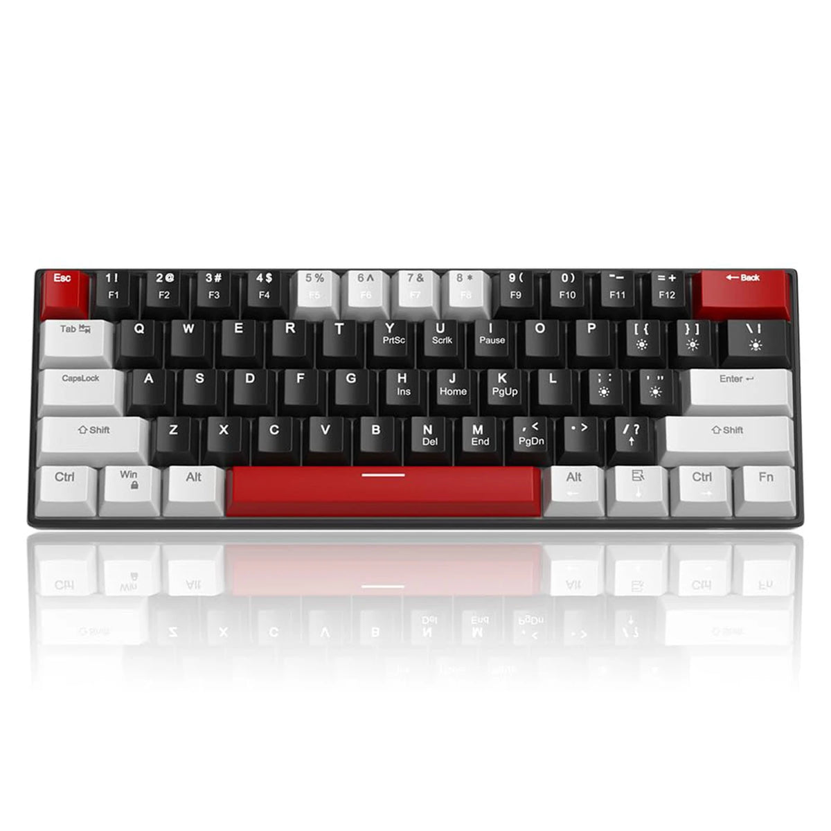 MageGee STAR 61 Mechanisch Gamingtoetsenbord - 60% - 61 Toetsen - Blauwe LED-verlichting - Rode Switches - USB-C - Grijs/Zwart/Rood