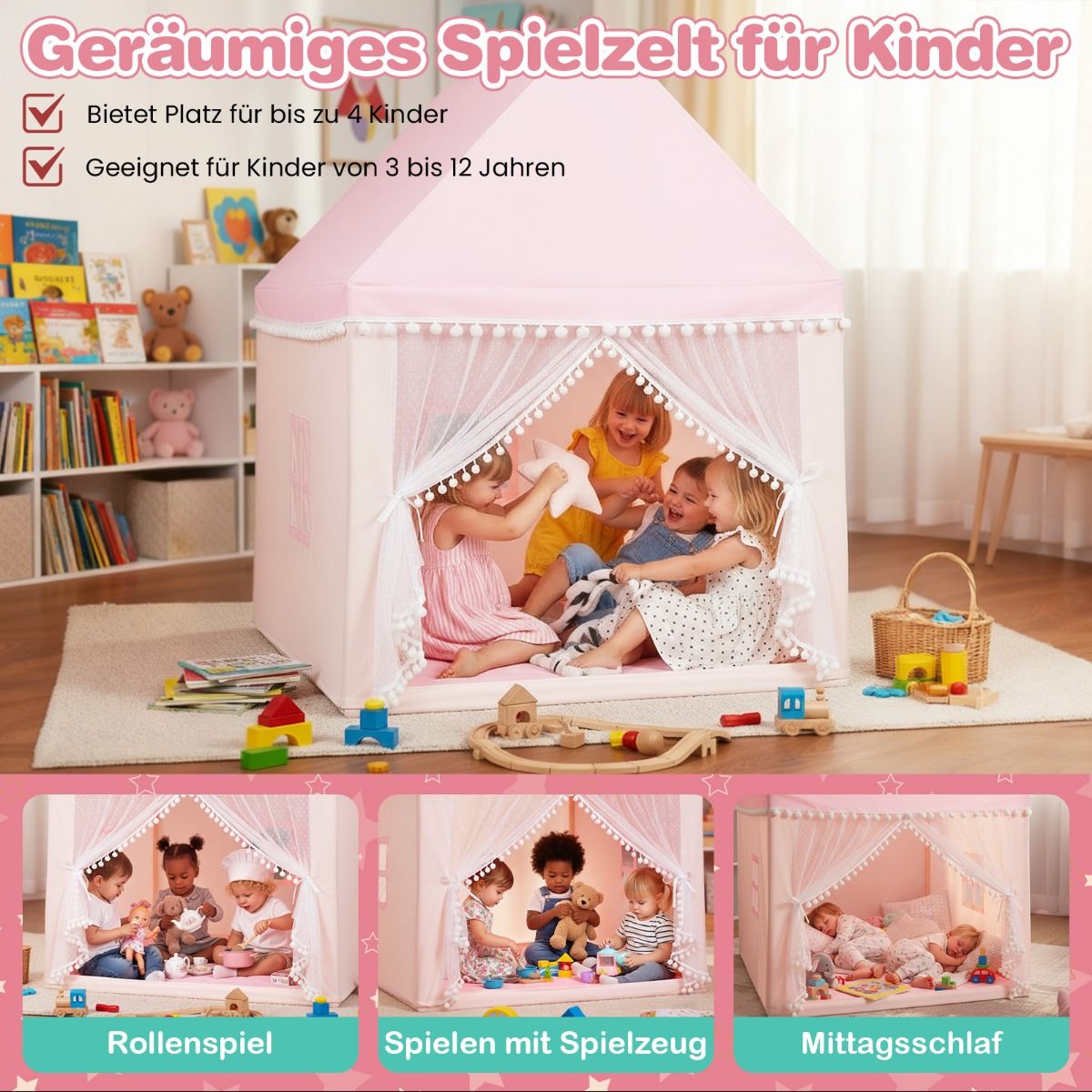 Coast Kinderspeeltent - speelhuis - houten frame - roze