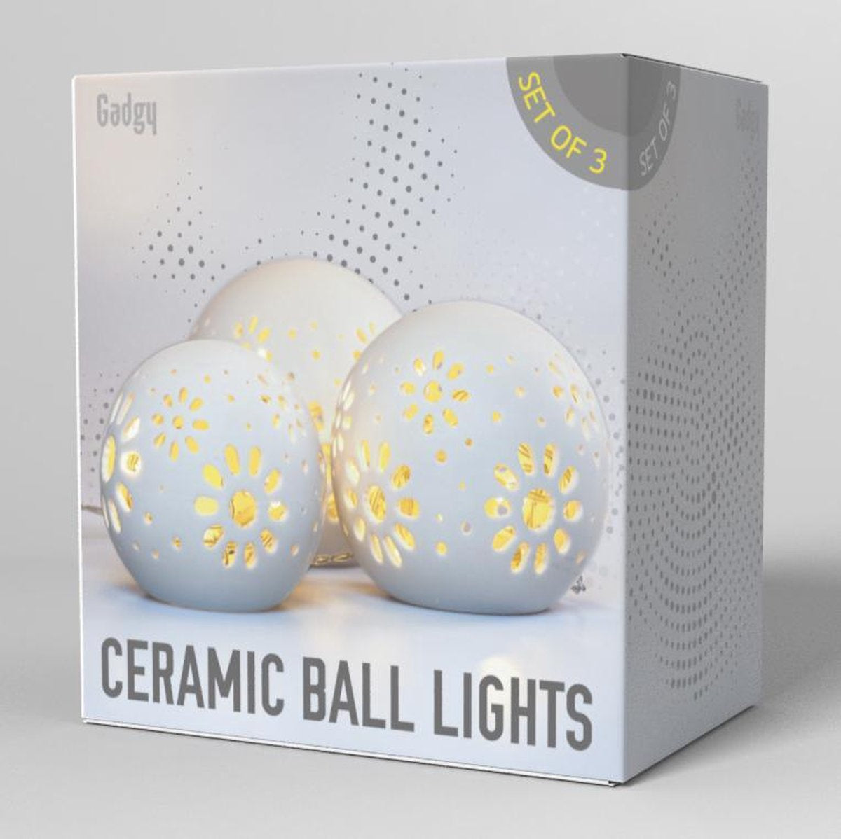 Gadgy Bollamp keramiek met Lichtsnoer - 3 st: Ø 8/10/12 cm - Tafellamp op Batterijen - Sfeerverlichting