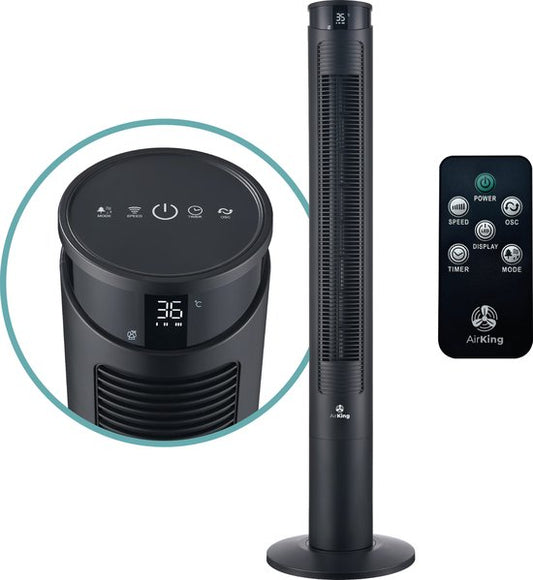AirKing Torenventilator 117cm - Kolomventilator met Afstandsbediening - Timer - 3 Snelheidsstanden - Oscillatie & Dimbaar LED Scherm - Energiezuinig - Koelventilator voor Kamer - Zwart