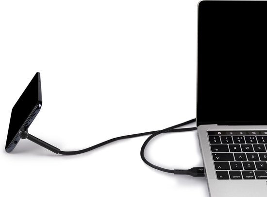 Grundig USB-kabel - 3-in-1: Oplaadkabel, Datakabel en Telefoonstandaard - Micro-USB/ USB-A - 1 Meter - Zwart