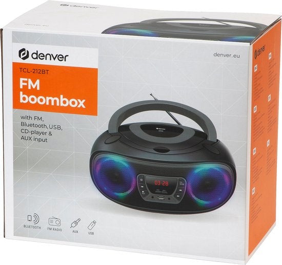 Denver Draagbare Radio CD Speler Kinderen - Bluetooth - Lichteffecten - Boombox - AUX - FM - TCL212BT - Grijs