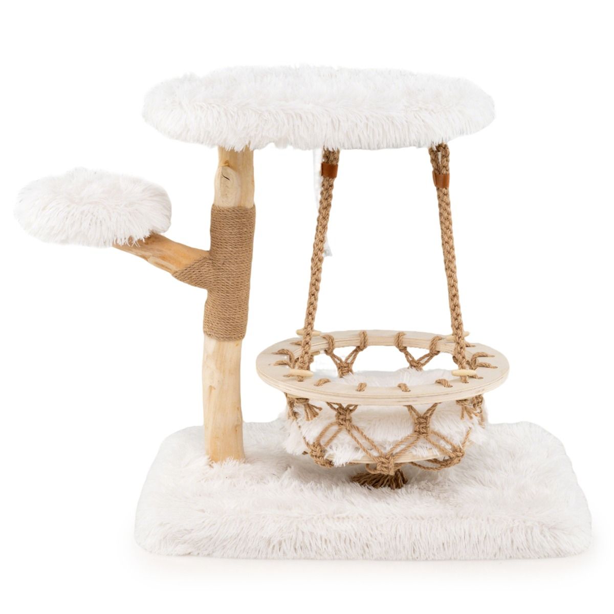 Coast Krabpaal voor Katten - Massief hout met hangwieg en sisal - Natuur en wit - 64 x 44 x 66 cm