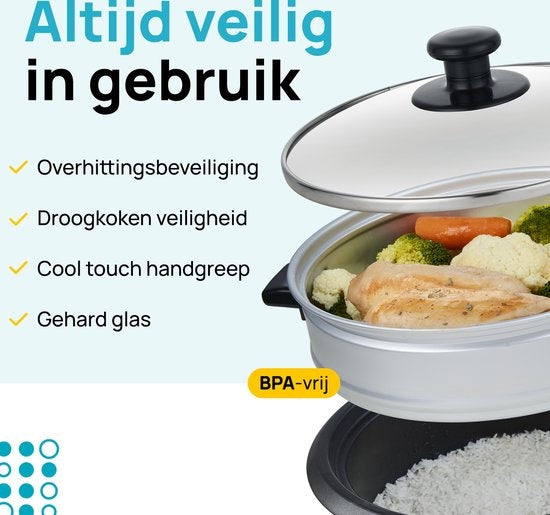 MOA Rijstkoker met Stomer 1,5 liter - Zwart - RC18B
