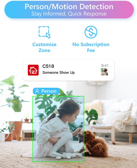 Fuegobird ZOSI C518 Indoor IP Camera - 3MP - Intercomfunctie - Beveiligingscamera - Huisdiercamera - Baby camera - Compatibel met 2.4G/5G WIFI - Werkt met app - Wit