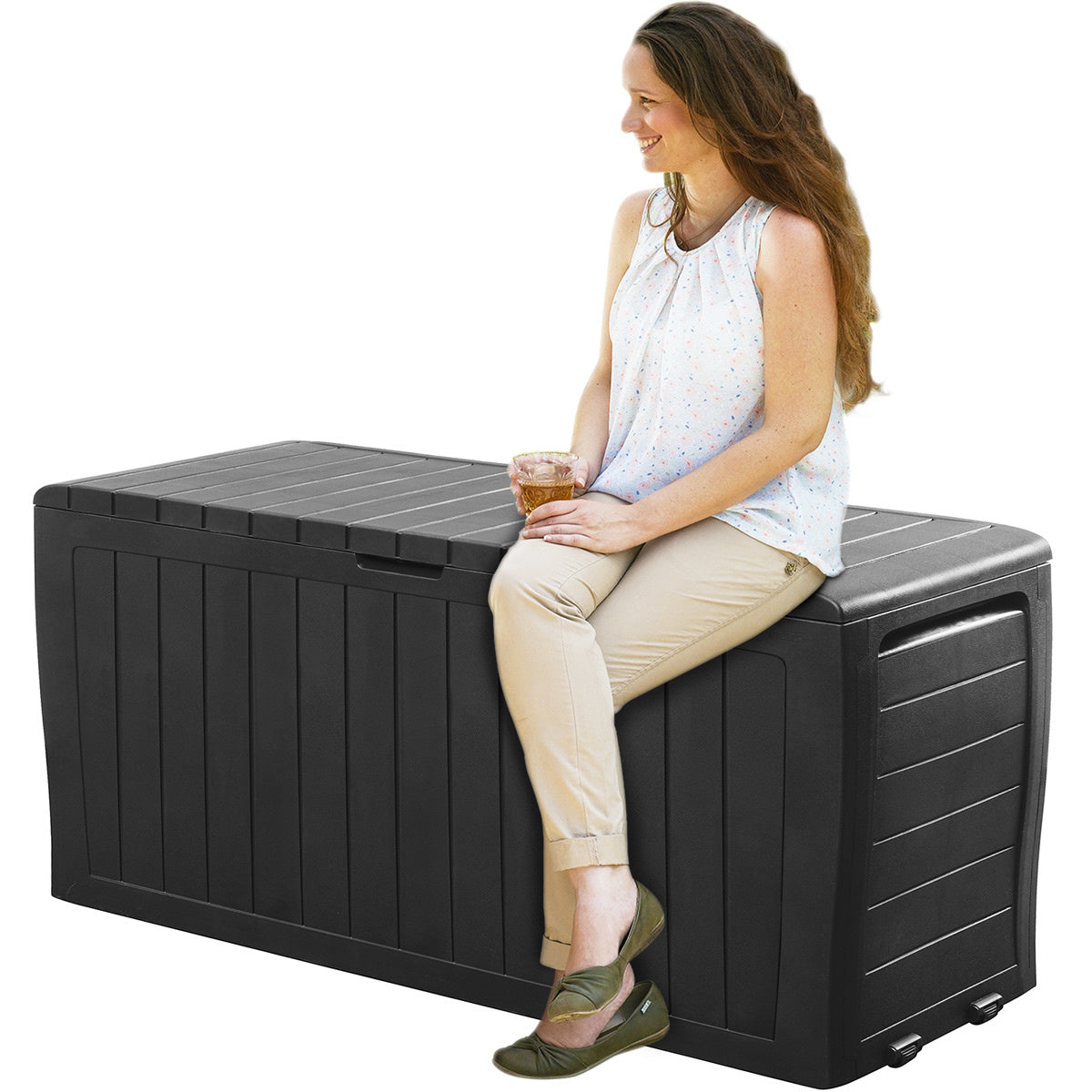 Keter Opslagbox Marvel Plus antraciet 117x45x57cm met wielen