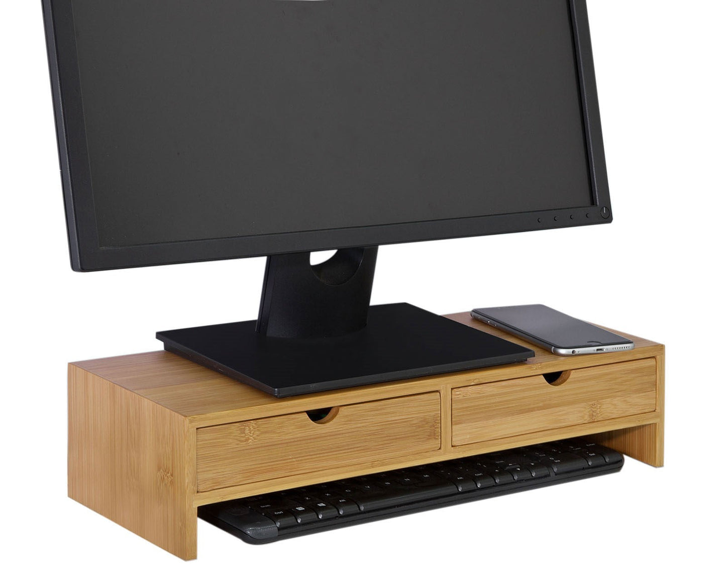 SoBuy FRG198-N Monitorstandaard - 2 Laden - 18 x 45 x 11 cm - Bamboe