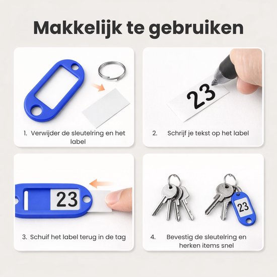 Vaive Sleutellabels 30 Stuks – Sleutelhanger met Karabijnhaak, Ringen en Naamkaartje – Sleutelringen voor Sleutelbeheer - Sleutelring 25 mm