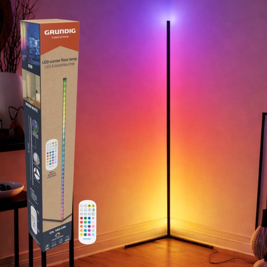 Grundig Hoeklamp - LED - RGB - Muzieksensor - 140 cm - Meerkleurig