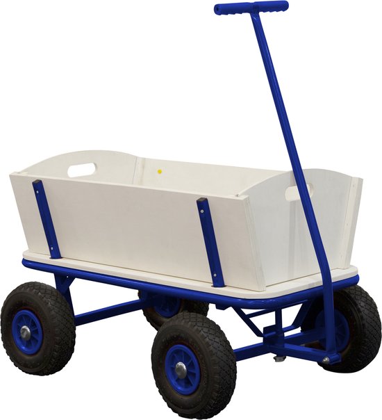 Sunny Billy Beach Wagon Bolderkar Blauw - Blank hout - Bolderwagen met luchtbanden - 94x61x97cm