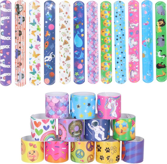 Partizzle 48x Klap Armbandjes Pakket - Slap on Bracelet / Klik Armbanden - Klaparmband Uitdeelcadeautjes - Grabbelton Armband Traktatie Cadeautjes - Voor Kinderen