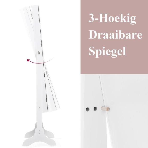 Coast 2-in-1 Sieradenkast Met Spiegel - Kantelbaar - 35 x 30 x 144 cm - Wit