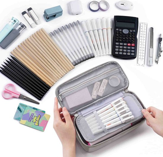 Diydash Etui - Pennenzak - Pennenetui - Schooletui - Grote Etui - Schoolspullen - Trousse Scolaire - Voor meisjes, jongens en volwassenen - Grijs