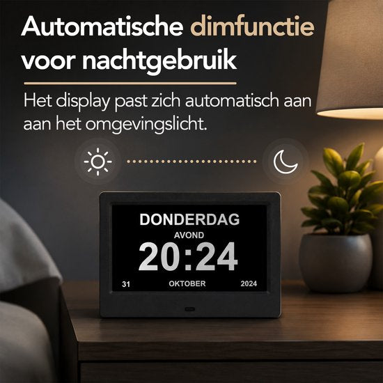 Brixy Dementieklok XXL - 24 Alarmfuncties - Incl. Afstandsbediening - Automatische Dimfunctie - Kalenderklok - Zwart