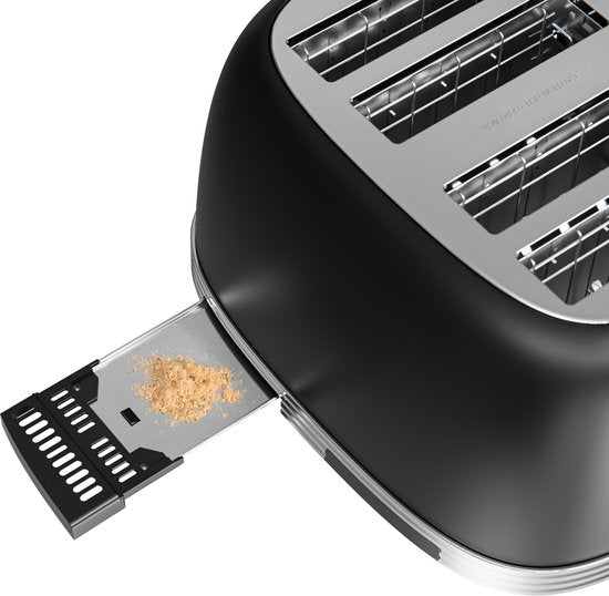 KitchenBrothers Retro Broodrooster - Toaster - 6 Warmteniveaus - 4 Extra Brede Sleuven - 815W - Zwart