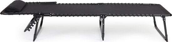 909 OUTDOOR Opvouwbare Ligstoel - Ligbed met Kussen & Verstelbare Rugleuning - Zwarte Tuinstoel voor Tuin en Terras - Relaxstoel tot max. 110 kg - 189 x 59 x 30 cm